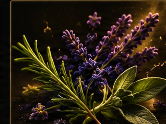 Lavanda y hierbas verdes representando visualmente la familia olfativa aromática